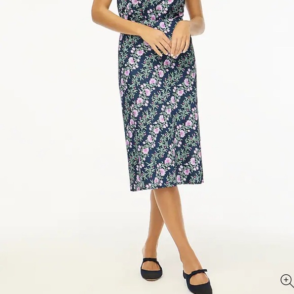 J Crew Floral Skirt Midi Blue Pink Purple Vine Silk Stretch Waistband NWT Med - Picture 2 of 7
